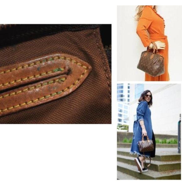 Vintage Louis Vuitton Speedy 25 Monogram Logo Satchel Boston Bag Brown Gold Tan - Picture 15 of 15